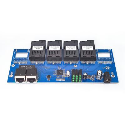 China FTTH 100Mbps Single Mode Simplex 4 Fiber Ports 2 Port 4F2E LAN Fiber Media Converter PCBA for sale