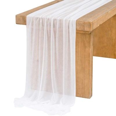 China Silver Stripe Chiffon Gauze Rustic Gauze Runner Table Cloth Runner Wedding Party Chiffon Table Runner for sale