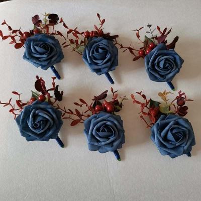 China Decorative Hand Flower Wrist Wedding Wedding Bouquet Set Handmade Three-Piece Rose Silk Ribbon Bride Corsage for sale