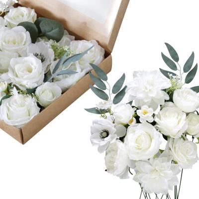 China Home wholesale box simulation decoration wedding decoration silk flower rose DIY wedding gift bridesmaid bouquet box artificial flower for sale