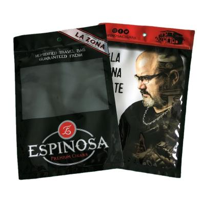 China Popular Recyclable Any Size Flat Ziplock Bag Foil Black Tobacco Cigars Packaging Bag With Matte Window for sale