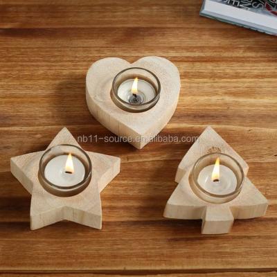 China Star Shaped Wooden Tree Home Decoration Holiday Decoration Tealight Candle Holder for sale