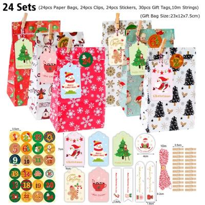 China 24sets Recyclable Christmas Advent Calendar Christmas Candy Paper Bags Christmas Treat Bags for sale