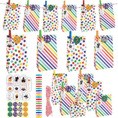 China 20 Sets/Recyclable Package Halloween Candy Bags, Hang Tags Rainbow Dot Striped Wrapping Bag Paper Wholesale for sale