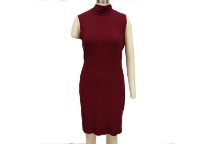 China Burgundy High Neck High Neck Casual Dresses , Comfortable B Slim Dresses For Ladies for sale