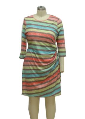 China Colorful Printed 3 4 Sleeve Cocktail Dresses , Striped Casual Dress For 40 Year Old Woman for sale