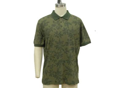 China Mint / Lime / Dark Green Mens Polo T Shirts Wash Pique Maple Leaf Allover Print for sale