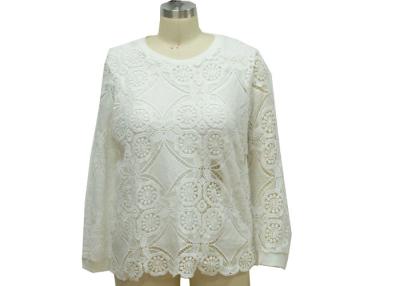 China Fashionable Dressy Ladies Casual T Shirts White Long Sleeve Lace Top OEM Service for sale