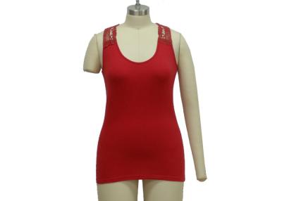 China Material viscoso superior de Elastane do Camisole vermelho real elegante do laço das camisetas de alças das senhoras à venda