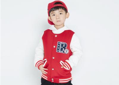 China Comfortable Kids Boys Clothes Children'S Baseball Jackets Patched EMB Contrast Rib Cuffs for sale