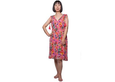 China Sleeveless 100 Polyester Satin Summer Pajamas With V Neck At Front And Back for sale