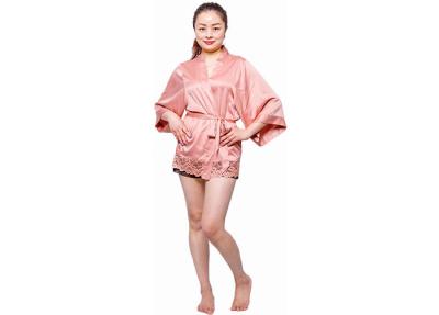 China Woman Ladies Satin Pyjamas Coral Satin Cami Dress Wide Lace At Hem for sale