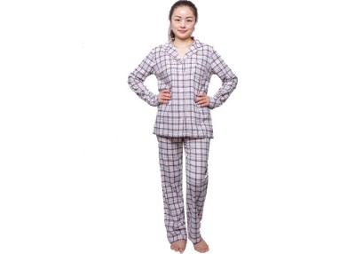 China Ladies Yarn Dye Check Flannel Pyjamas , Womens Flannel Pajamas Full Open Placket for sale