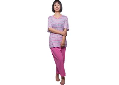 China Fashion Ladies Pink Print Stripped Pajamas Nightwear Sets Short Sleeve Anti - Wrinkle for sale