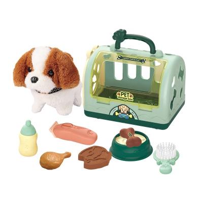 China Educational Toy Children Animals Dog Plush Pet Cage Toys Pretend Pet Food Feeding With Toys Set 76.5*37.5*58.5 for sale