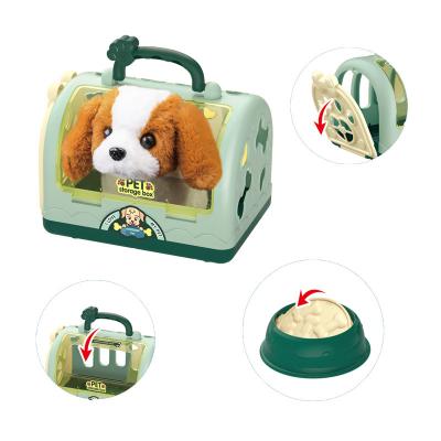 China Hot Sale Plastic Kids Animals Dog Plush Pet Cage Toys Pretend Pet Food Feeding With Toys Set for sale