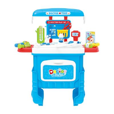 China 21pcs Plastic 2 in 1 Educational Toy Medicine Table Pretend Play Doctor Toy Trolley Set Children for Kids for sale