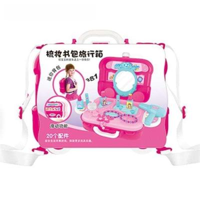 China Wholesale Portable Pink Cosmetic Backpack Toys 2 in 1 Pretend Play Toy Girl Educational Makeup Toy Set 66*53.5*41 for sale