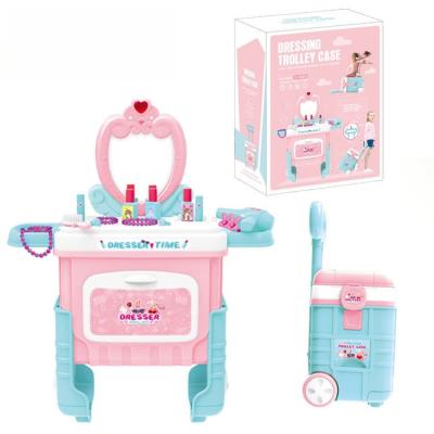 China Educational 3in1 Kids Pretend Play Suitcase Make Up Toys Dresser Toys For Girl Princess Style Dresser Girls Toys 69.5*50*77 for sale