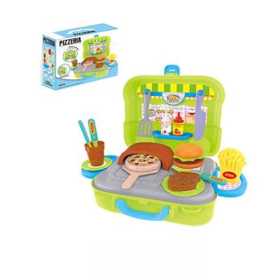 China Plastic Pretend Play Kitchen Set 2 In 1 Set Portable Toys Set Simulation Plastic Pizza Role Play Toy For Kid for sale