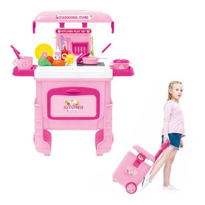 China Plastic Hot Selling Educational Portable Table Cart Baking Toys Pretend Play Kitchen Toys Set For Kids for sale