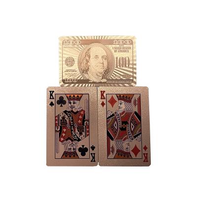 China New Durable Factory Wholesale Waterproof Rose Gold Dollar Gold Poker Custom Printing Playing Cards for sale