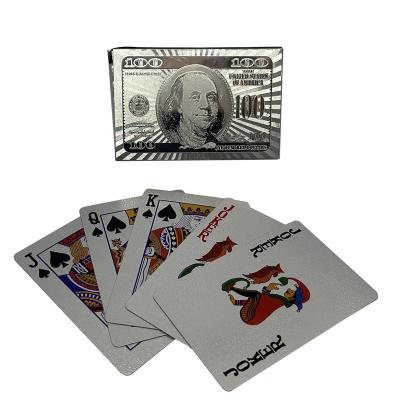 China High Quality Durable Hot Sale Dollar Poker Cards Silver Foil Silver Printing Playing Cards Colorful Printing for sale