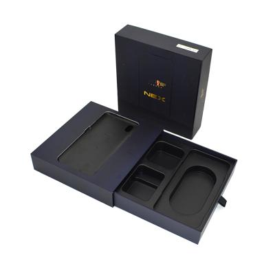 China Recyclable Sliver Lid Insert Foam Display Luxury Men Black Textured Cufflink Gift Drawer Paper Box for sale