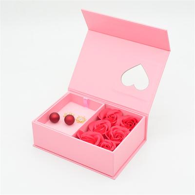 China Wholesale Recyclable Rose Flower Magnetic Gift Box I Love You Logo Cardboard Earring Jewelry Box Custom Made With Window for sale