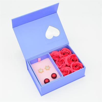 China Recyclable Wholesale Blue Costume Jewelry Gift Box Love Heart Earring Packaging Box With Logo for sale