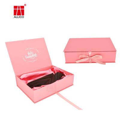 China Wholesale Custom Recyclable Logo Hair Extensions Rigid Luxury Gift Paper Box Rose Wig Storage Packaging Boxes for sale