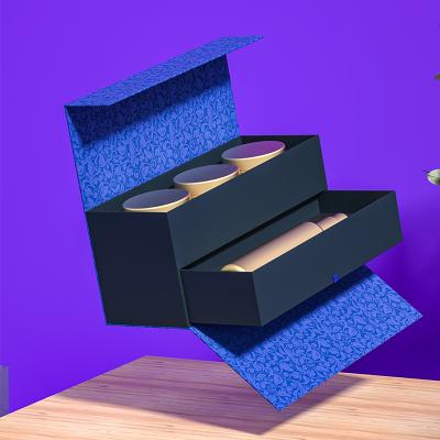 China Recyclable Custom Magnetic Luxury Double Cardboard Gift Box Purple Cosmetics Packaging Containers Paper Boxes for sale