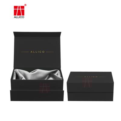 China Recycled Materials Custom Black Mute Film Bronzing Rigid Paper Wig Gift Boxes Magnet High End Gift Boxes for sale