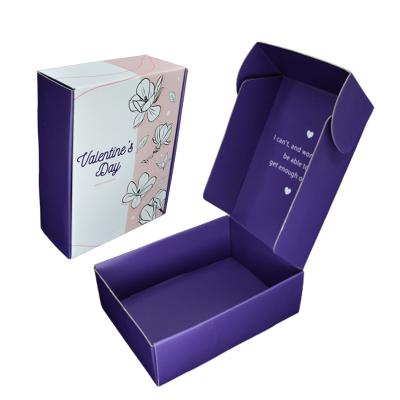 China Recyclable Wholesale Cardboard Corrugated Paper Shoe Packaging Purple Mailer Shipping Box for sale