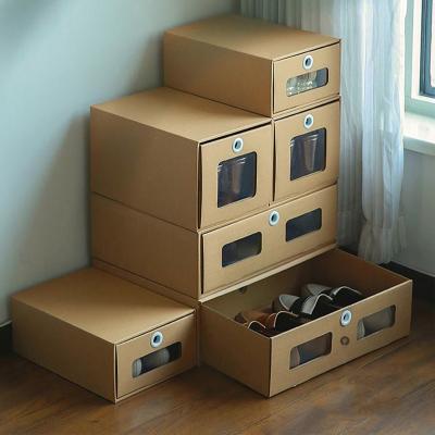 China Stackable Shoe Box Sneaker Kraft Paper Shoes Packaging Recyclable Boxes Moisture Proof Shoe Box for sale