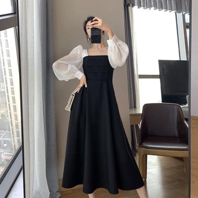 China Sustainable Summer Dresses For Women Casual 2023 Kawaii Fairy Clothes Long Sleeve Strap Midi Black Dress Lolita Harajuku Cottagecore Robe for sale