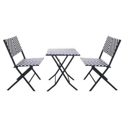 China Modern Rattan Folding Chair Leisure High Bar Chair Rattan Outdoor Furniture Sets Three-Piece Square Table-Black for sale