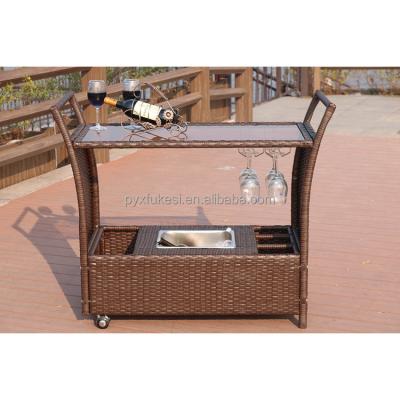 China Modern Wholesale High Quality Outdoor Garden Rattan Wicker Patio Bar Counter Serving Cart for sale