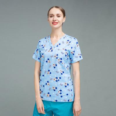 China Moisture Absorption/Perspiration High Quality Printed Shortsleeve Nurse Workwear Scrubs Medical Lab Uniforms Stimulants for sale