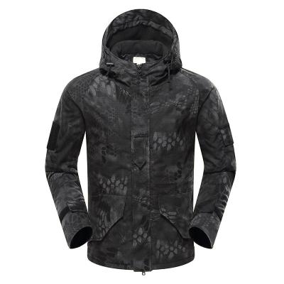 China Tactical Military Outdoor Hooded Fleece Jacket Fan Pattern Python Camouflage Warm Anorak Windproof Jacket for sale