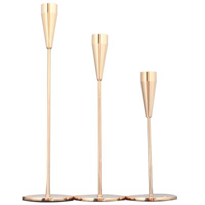 China Transitional Candle Pillar Stemmed Golden Lotus Candle Holders Tall Set of 3 for sale