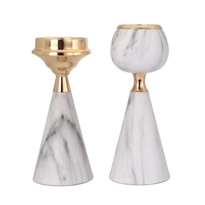 China Home Shabby Chic Antique Gray Marble Decorative Lamps White Metal Candlestick Candle Holders For Living Room for sale