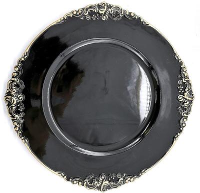 China Durable Cheap Christmas Hard Black Gold Dinner Rose Disposable Party Weight Heavy Plastic Charger Dish Set for sale