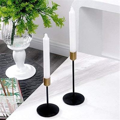 China Vintage Transitional Tall Iron Candlestick Holder Matte Black Gold Set of 2 Candle Holders for Weddings for sale