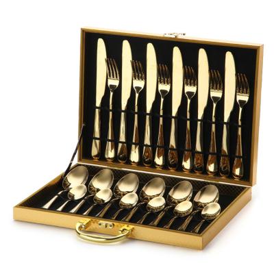 China 24 Piece Gold Stainless Steel Western Classic Cutlery Set For Gift Weeding Party for sale