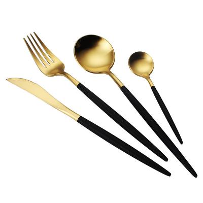 China Sustainable Luxury 304 Stainless Steel Dinnerware Set Black Rose Gold European Western Food Dinnerware Sets Knife Forks Black Cutlery 4pc for sale