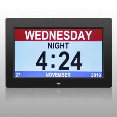 China 7 Inch LED Small Digital Alarm Clock Remote Analog Medicine Reminder Day Date Top Produced Calendars for sale