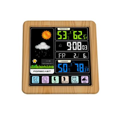 China New Arrival Calendars 6inch Color Portable Screen Weather Station Digital Wireless Wooden Wall Clock With Outdoor Sensor for sale