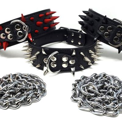 China Spike Dog Collar Metal Dog Viable Chain Leash Combined Fashion PU Factory Supply for sale