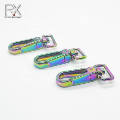 China Custom Zinc Alloy Spring Clip Dog Leash Buckle Metal Color Rainbow Colored Metal Rainbow Snap Hook For Handbag Strap Buckle for sale